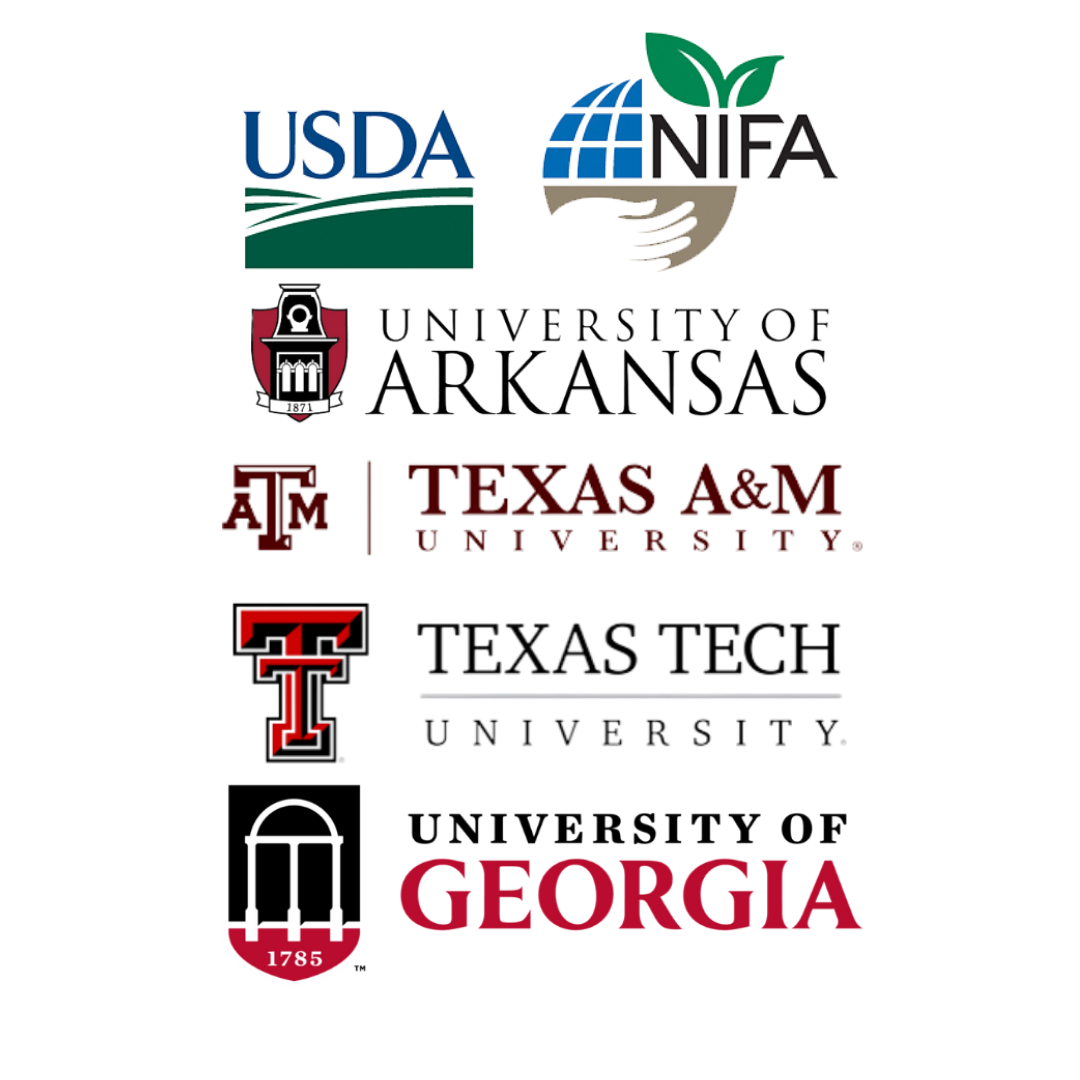 USDA,NIFA, UniofARK TAMU, TTU, Uni of GA logos