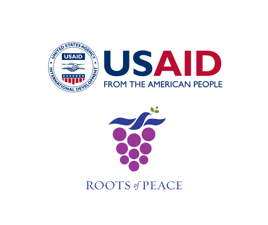 USAID-Roots For Peace joint logo(Roots for peace logo is a grape cluster in purples)