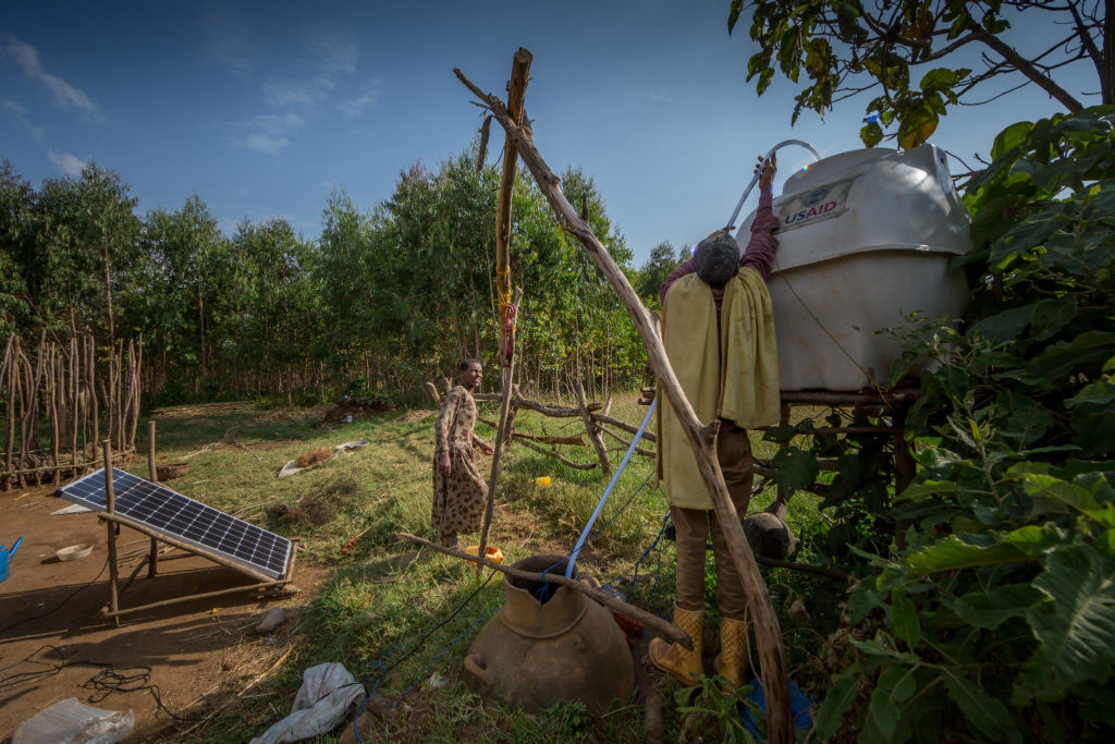 Farmers in Danghesta village, Amhara region, Ethiopia, rely on solar-powered small scale irrigation and conservation agriculture techniques to grow onions and other vegetables. Photo by Mulugeta Ayene/WLE.